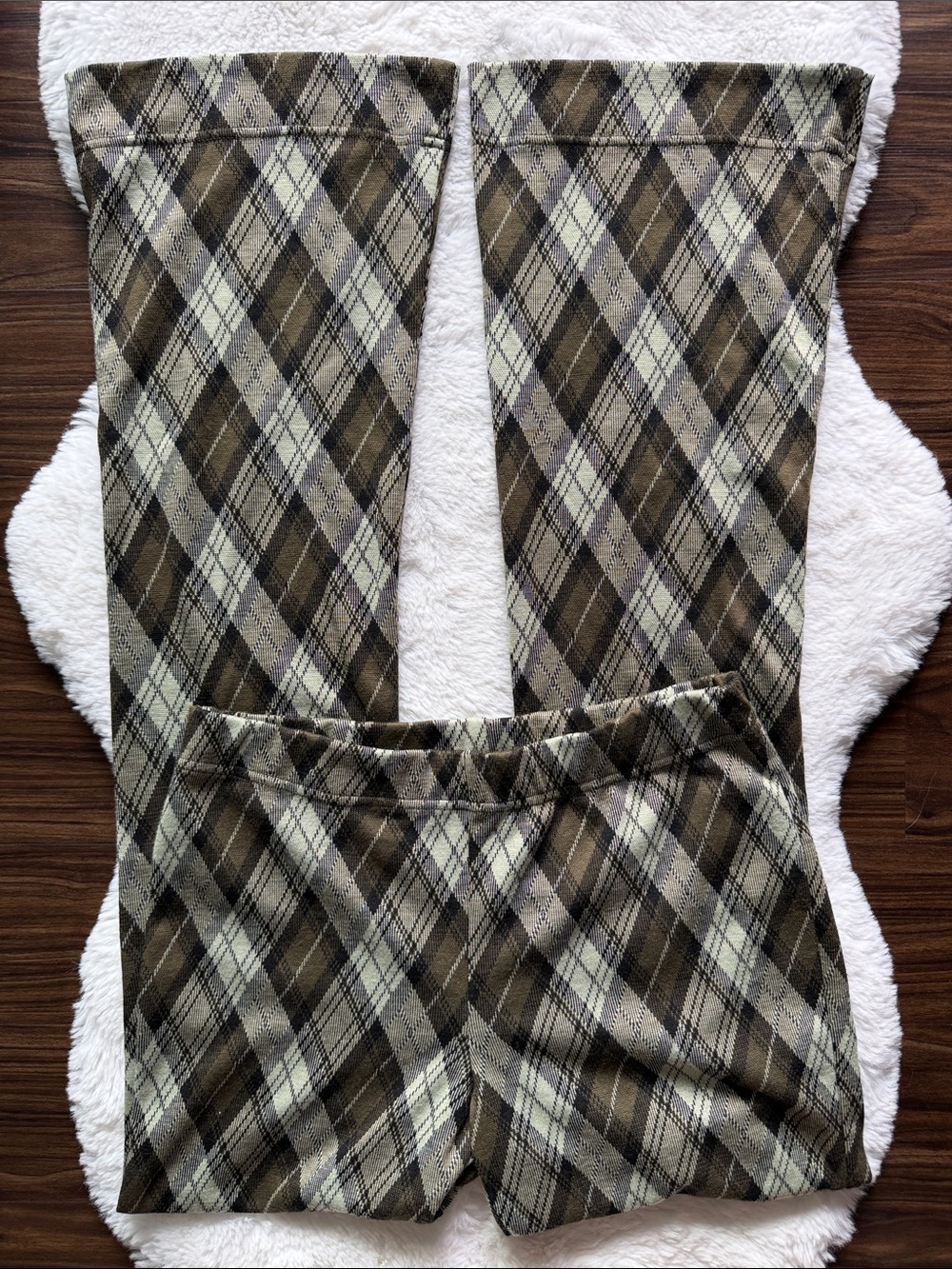 NWT Free People Chloe Knit Flare Pant Olive Green Argyle size M